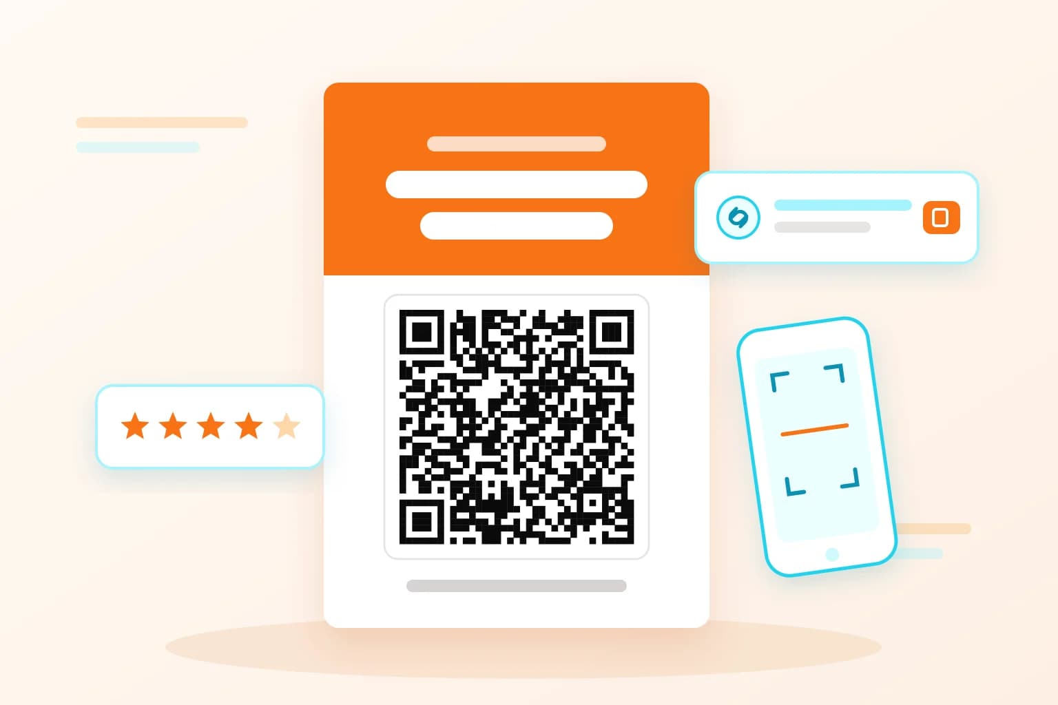 Illustration of a Google review poster with its QR code, scanned by a phone.