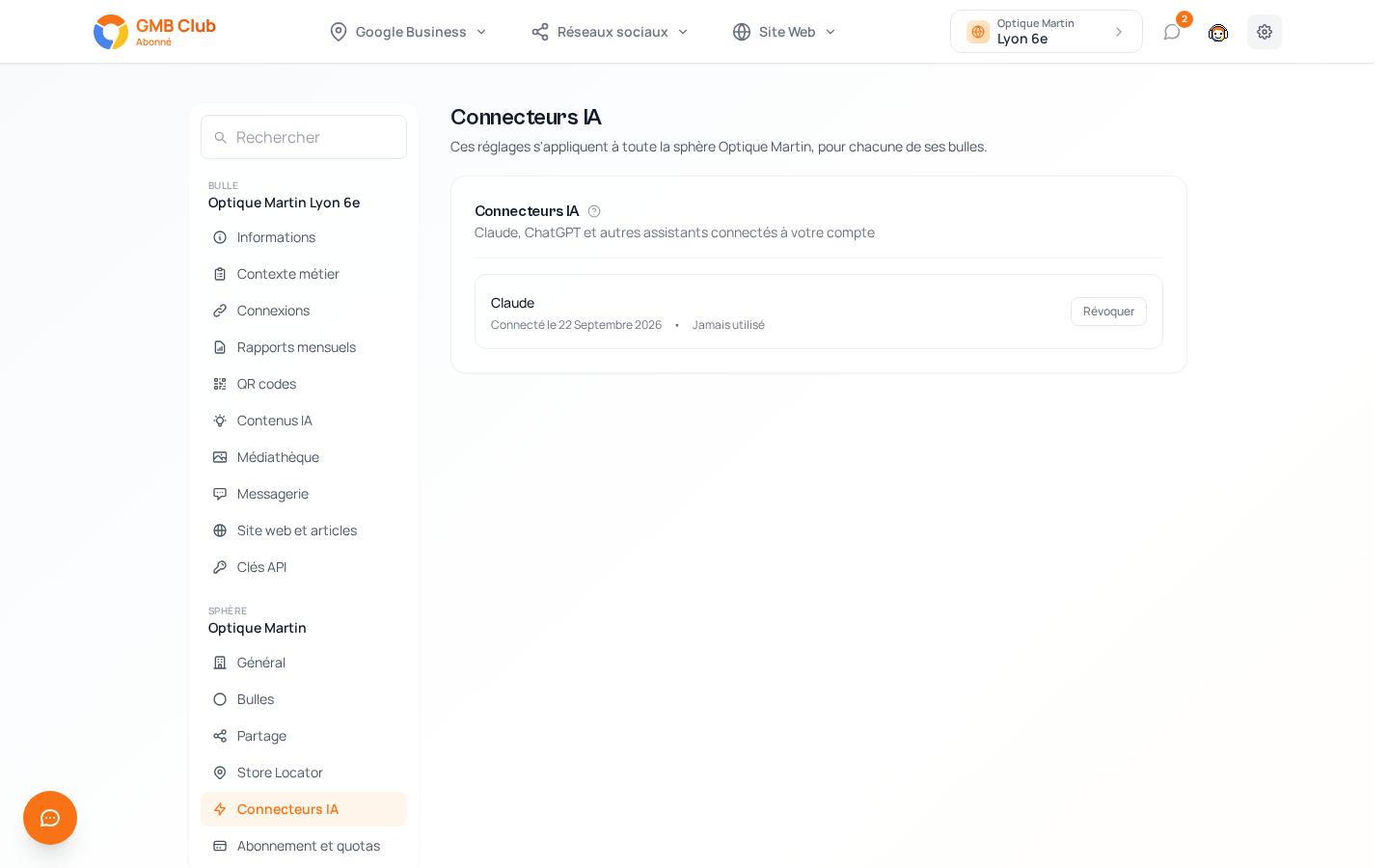 Paramètres : catégorie Connecteurs IA
